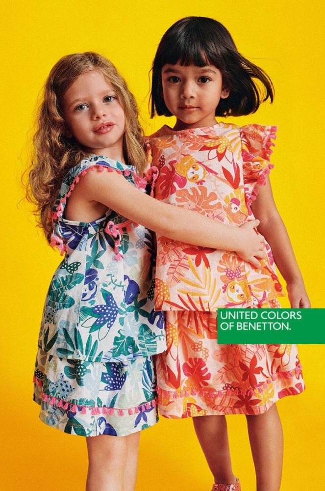 Дитяча бавовняна спідниця United Colors of Benetton колір помаранчевий mini розкльошена (2324212) фото 4