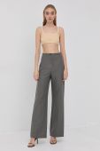 Льняні штани Patrizia Pepe жіночі колір сірий кльош висока посадка
