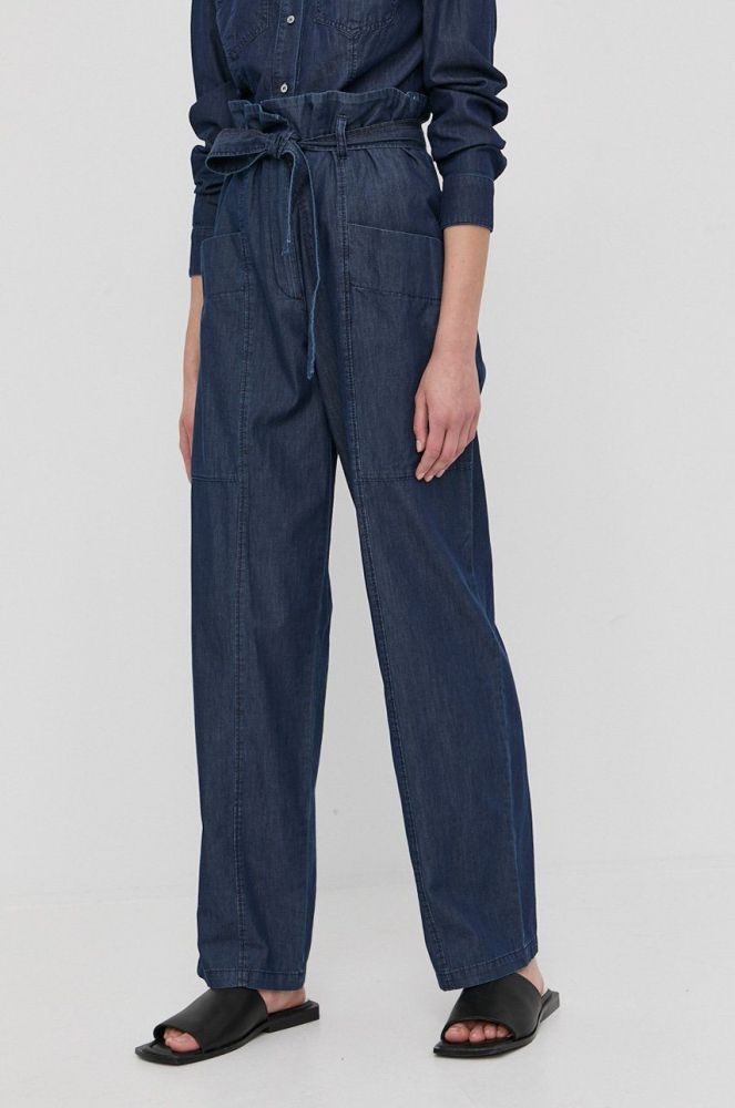 Бавовняні штани MAX&Co. жіночі пряме висока посадка колір блакитний