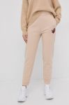 Бавовняні штани Boss жіночі колір бежевий гладкі