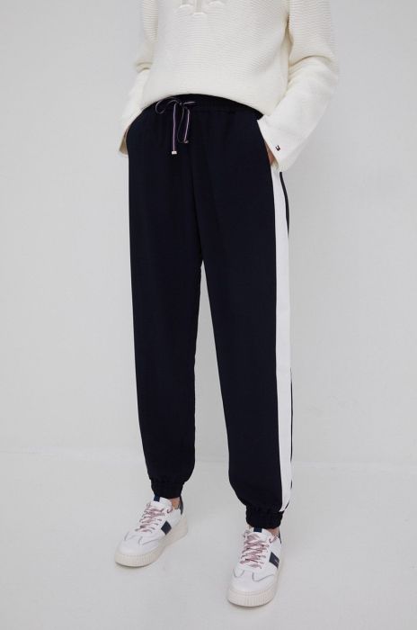 Штани Tommy Hilfiger жіночі колір синій однотонні