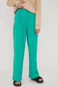 Штани Pieces жіночі колір зелений широке висока посадка