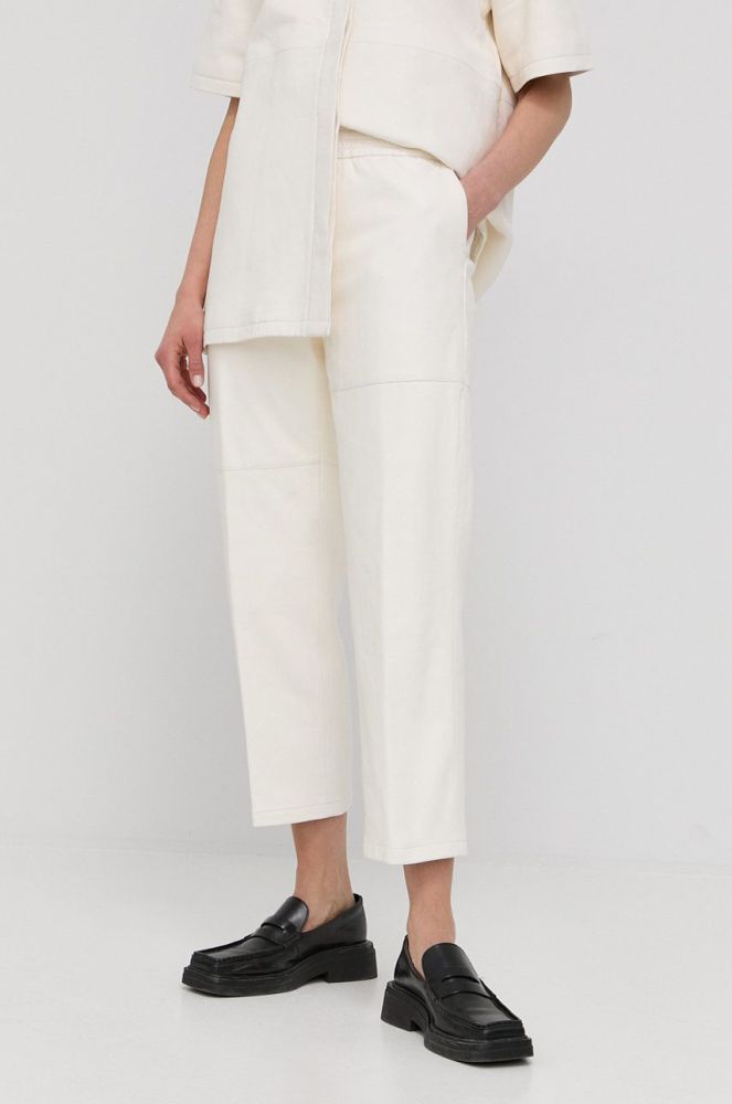 Шкіряні штани Herskind жіночі колір білий пряме висока посадка