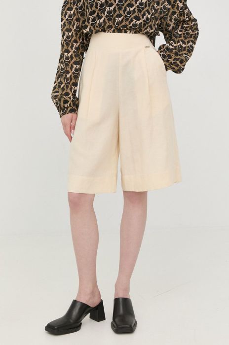 Шорти з домішкою льону Liu Jo жіночі колір бежевий однотонні висока посадка
