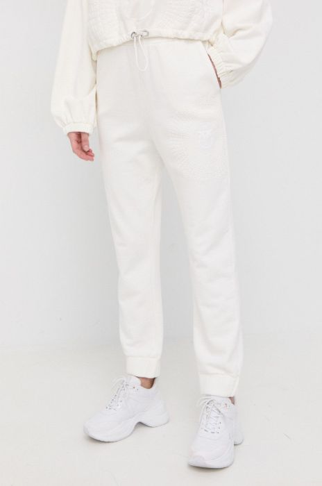 Бавовняні штани Pinko жіночі колір бежевий з принтом