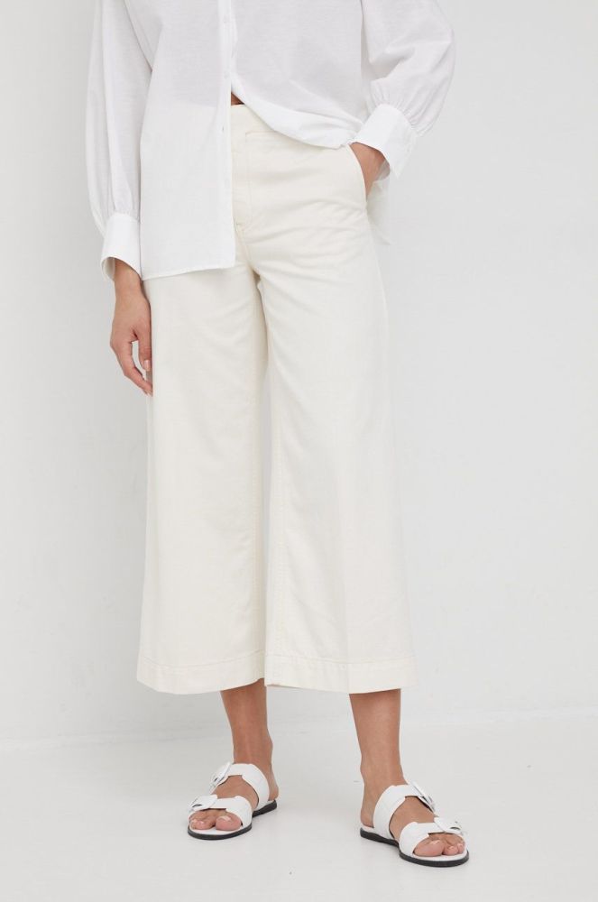 Бавовняні штани Drykorn жіночі колір бежевий широке середня посадка