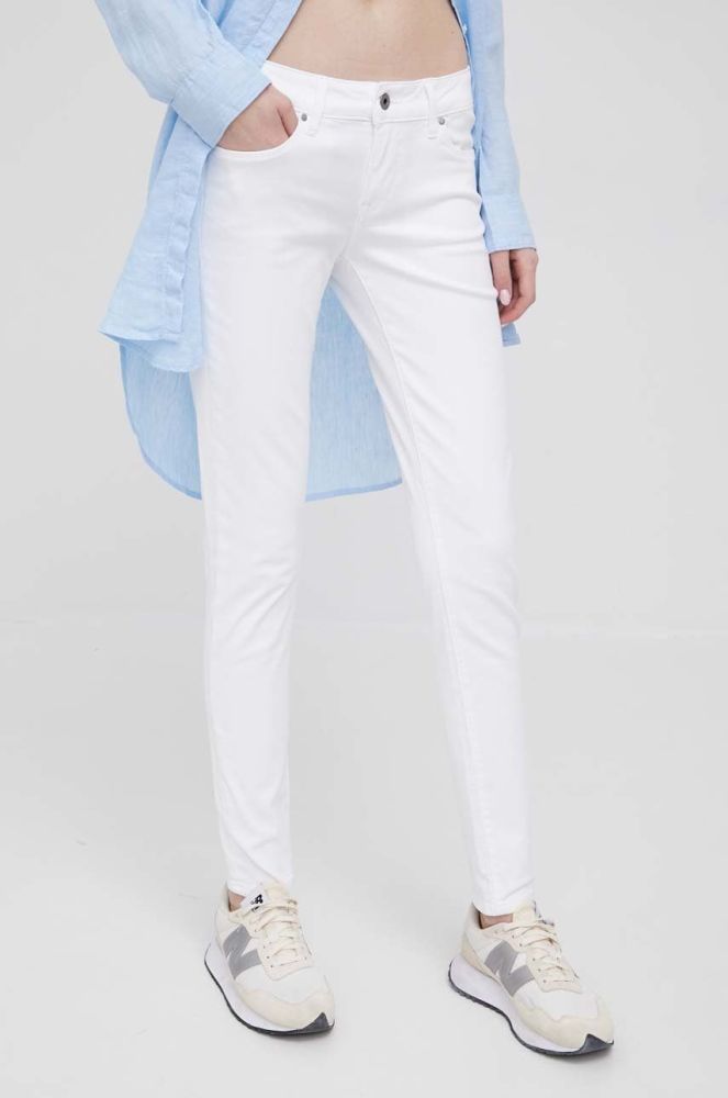 Штани Pepe Jeans Soho жіночі колір білий облягаюче середня посадка