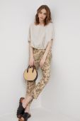Штани Sisley жіночі колір бежевий пряме висока посадка (2353213)