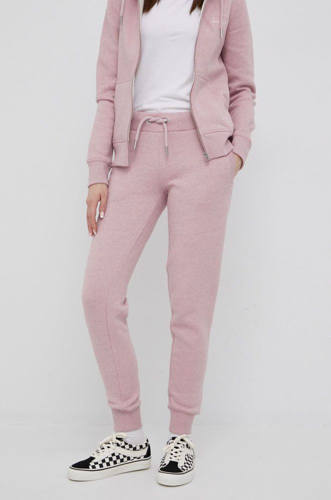 Спортивні штани Superdry жіночі колір рожевий однотонні