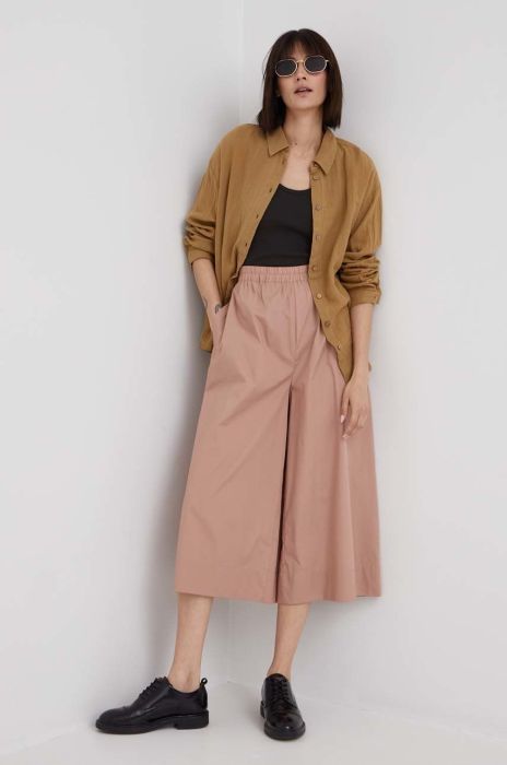 Штани Dkny жіночі колір бежевий широке висока посадка (2346814)