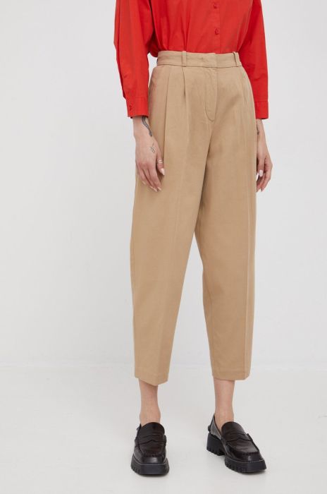 Штани United Colors of Benetton жіночі колір бежевий пряме висока посадка (2342769)