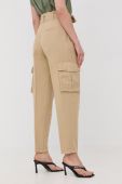 Штани з домішкою льону HUGO жіночі колір бежевий фасон cargo висока посадка