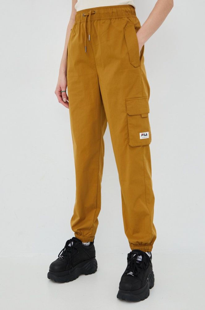 Спортивні штани Fila жіночі колір коричневий фасон jogger висока посадка