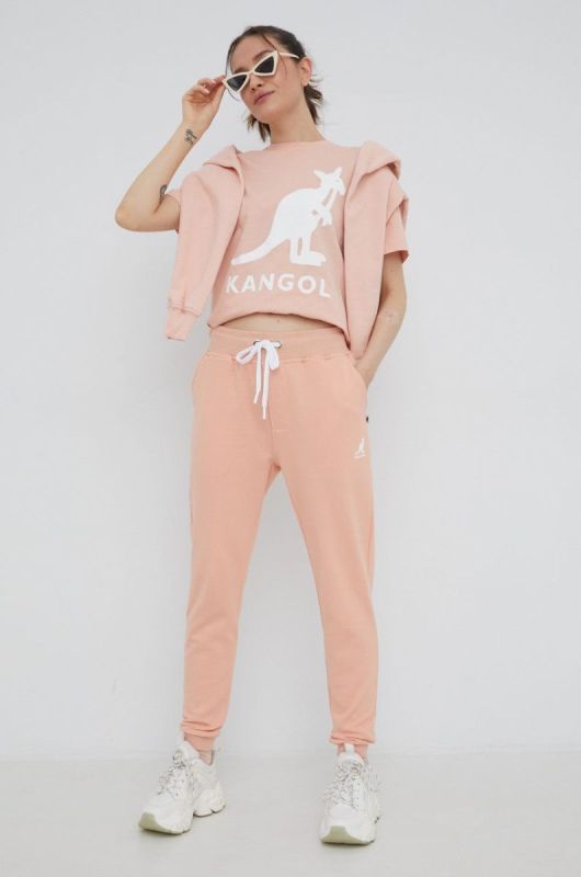 Бавовняні спортивні штани Kangol жіночі колір рожевий однотонні фото 2
