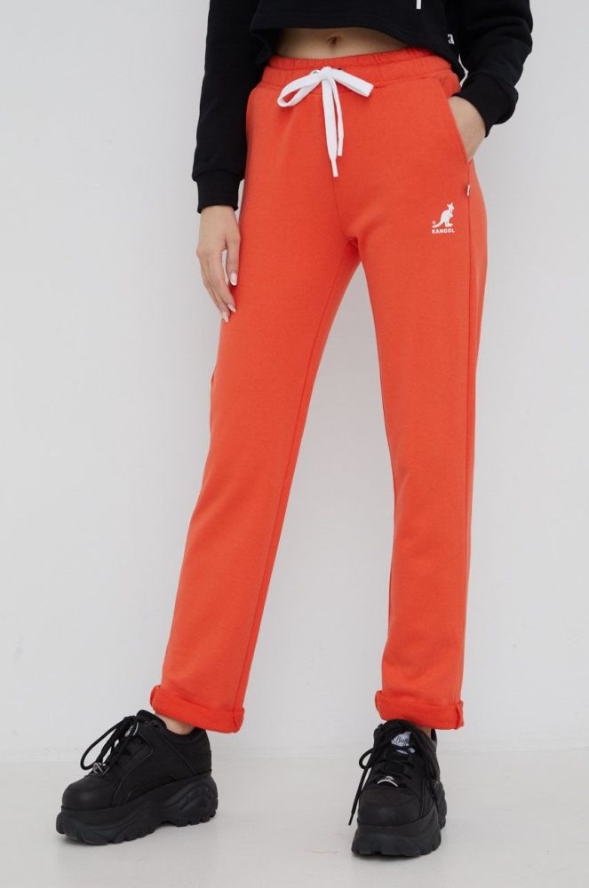 Бавовняні спортивні штани Kangol жіночі колір помаранчевий однотонні