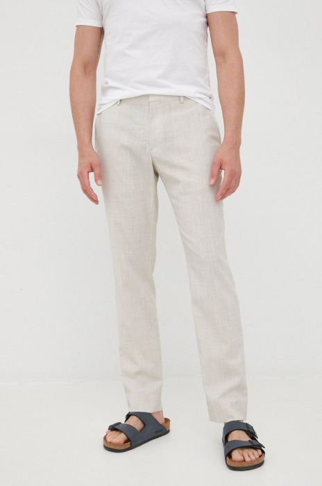 Штани з домішкою вовни Tommy Hilfiger чоловічі колір бежевий облягаюче