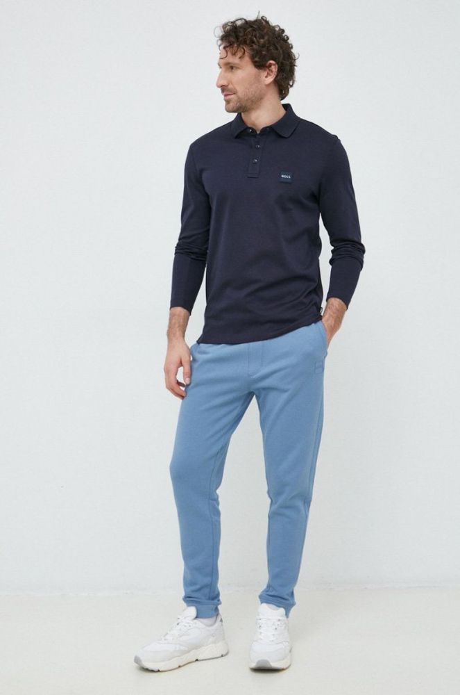 Бавовняні спортивні штани BOSS BOSS CASUAL чоловічі однотонні колір блакитний (2881081) фото 2