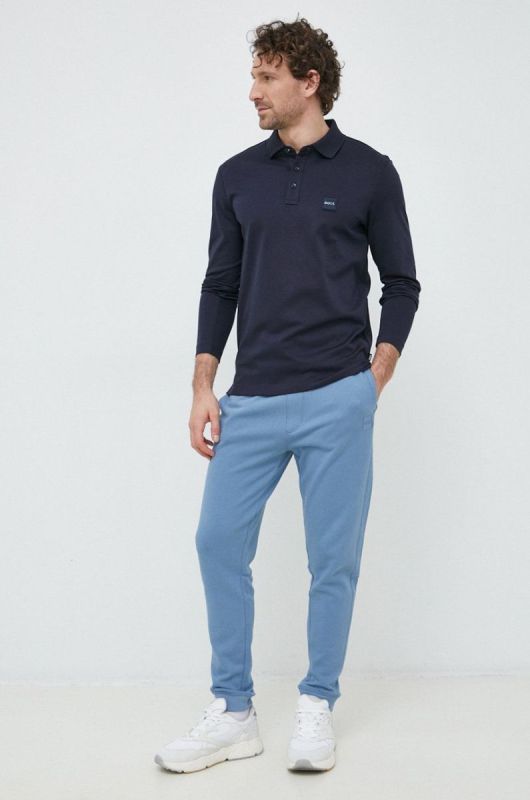 Бавовняні спортивні штани BOSS BOSS CASUAL чоловічі однотонні колір блакитний (2881081) фото 2