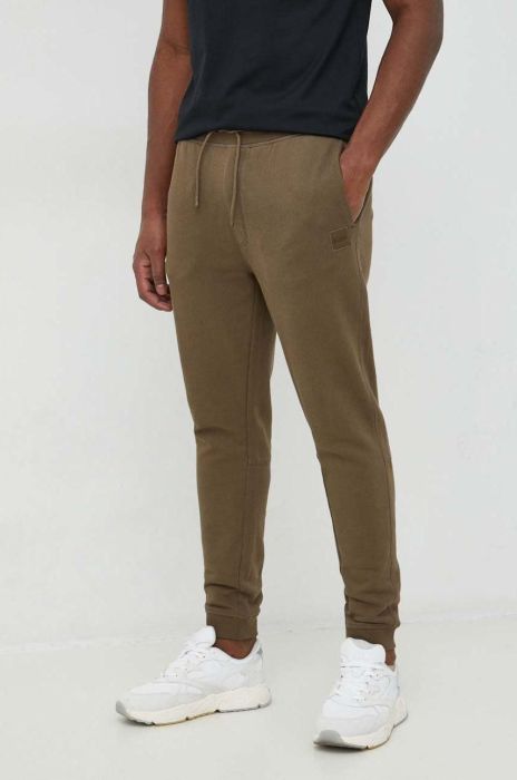 Бавовняні спортивні штани BOSS BOSS CASUAL чоловічі колір зелений однотонні