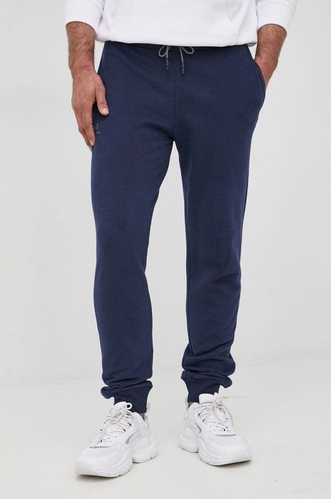 Бавовняні спортивні штани La Martina чоловічі колір синій однотонні