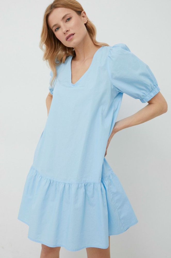 Бавовняна сукня Vero Moda mini розкльошена колір блакитний