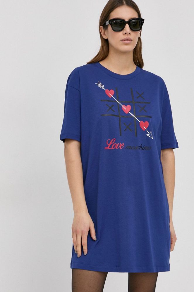 Бавовняна сукня Love Moschino mini пряма колір блакитний (1992705)