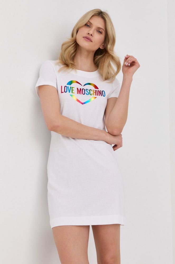 Бавовняна сукня Love Moschino колір білий mini пряма (2298631)