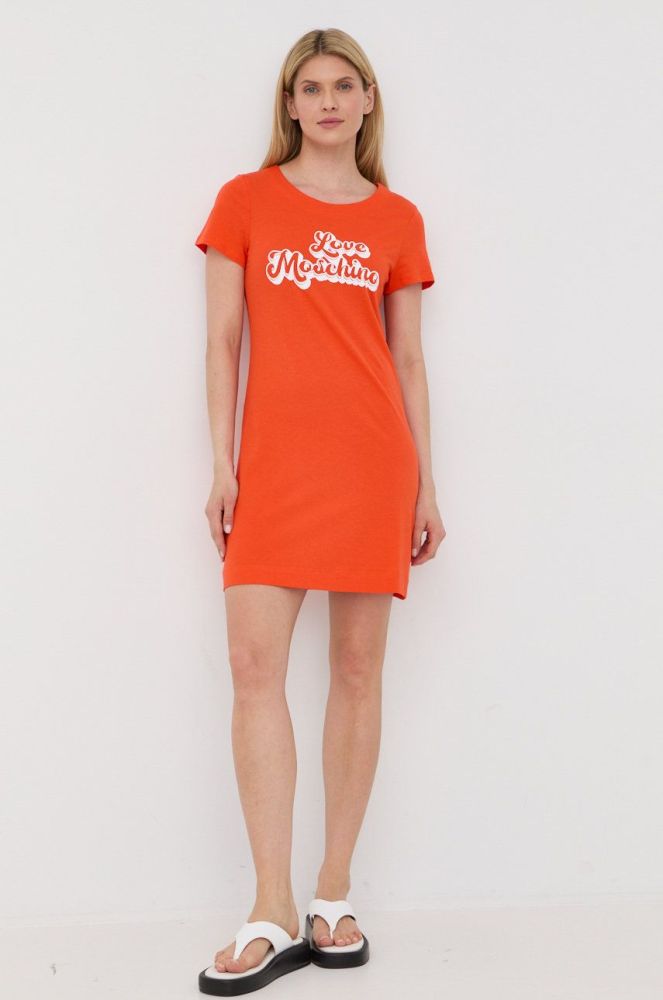 Бавовняна сукня Love Moschino колір помаранчевий mini пряма