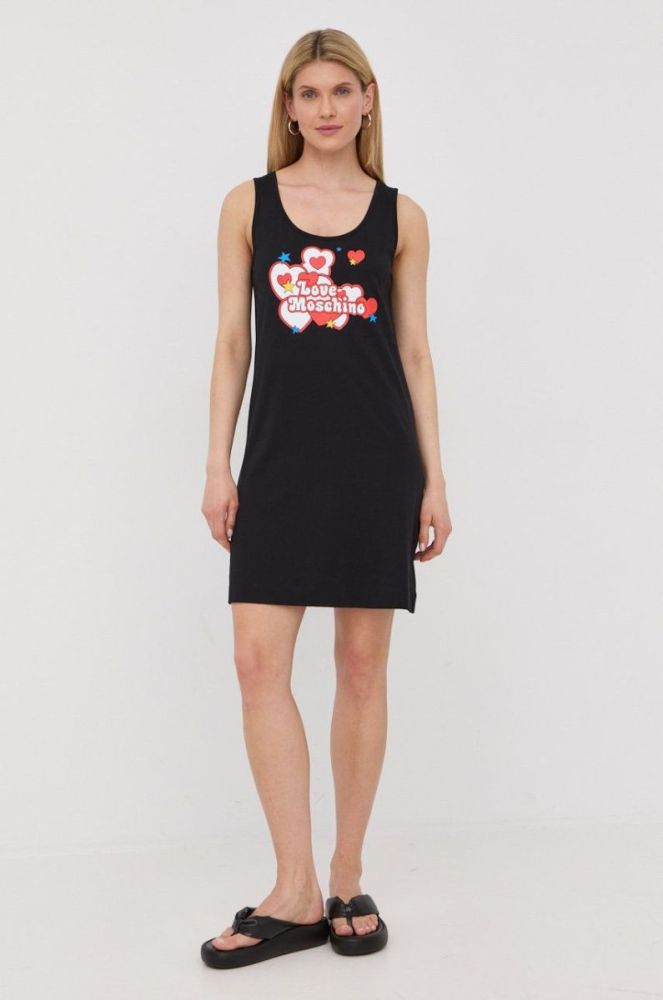 Бавовняна сукня Love Moschino колір чорний mini пряма (2293127) фото 2