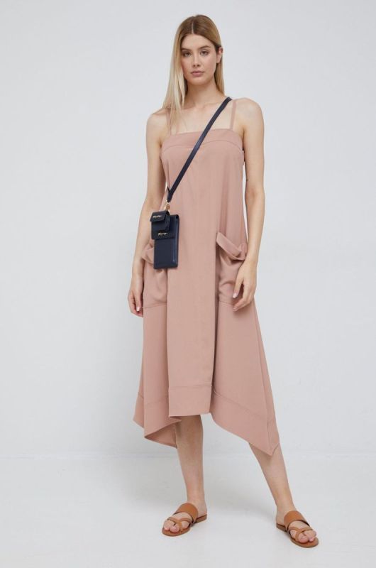 Сукня Dkny колір бежевий midi розкльошена фото 2