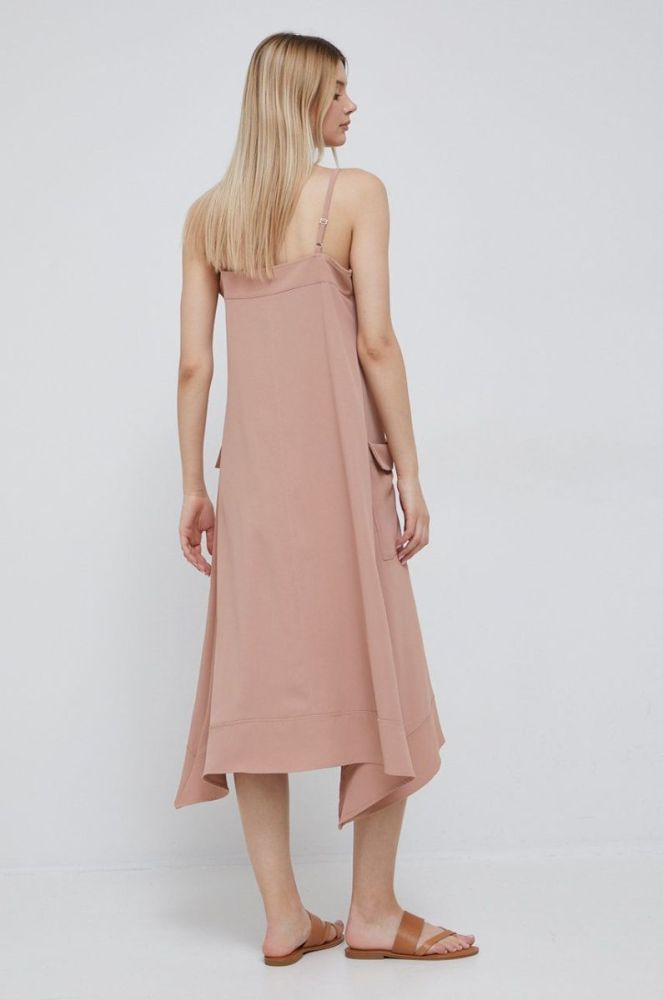 Сукня Dkny колір бежевий midi розкльошена фото 3