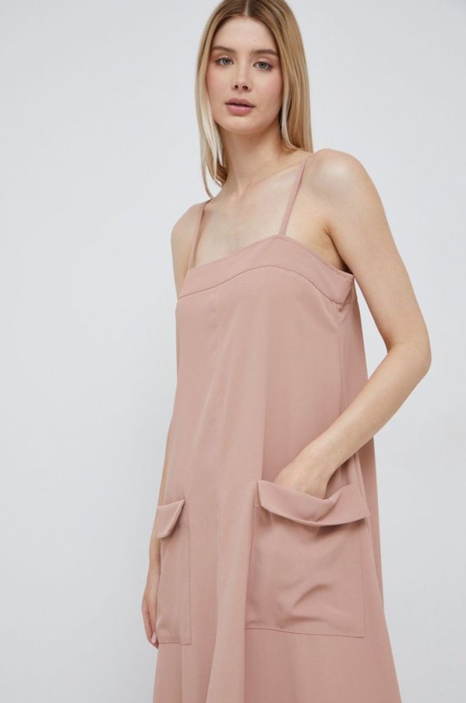 Сукня Dkny колір бежевий midi розкльошена фото 4