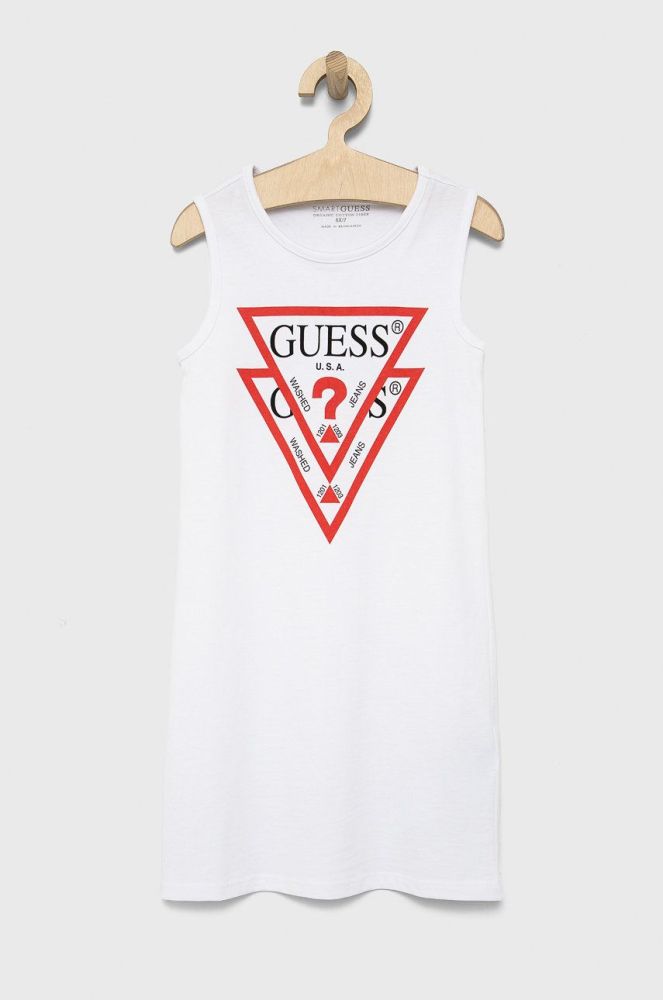 Дитяча бавовняна сукня Guess колір білий mini облягаюча