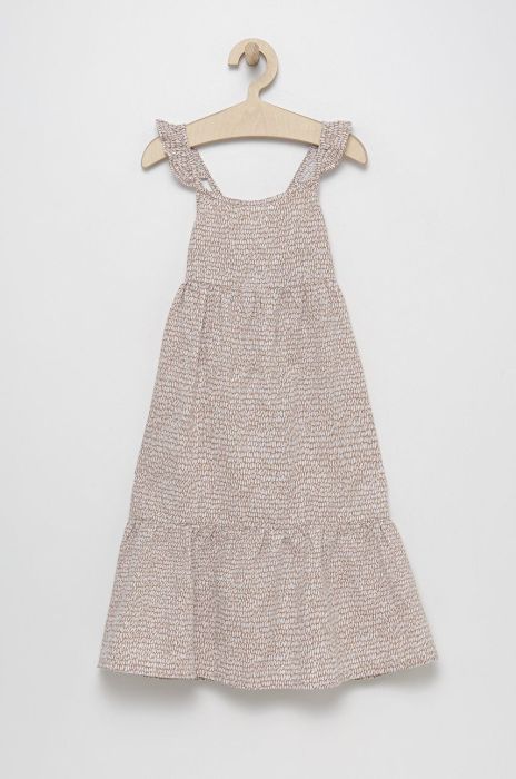 Дитяча льняна сукня United Colors of Benetton колір бежевий midi розкльошена