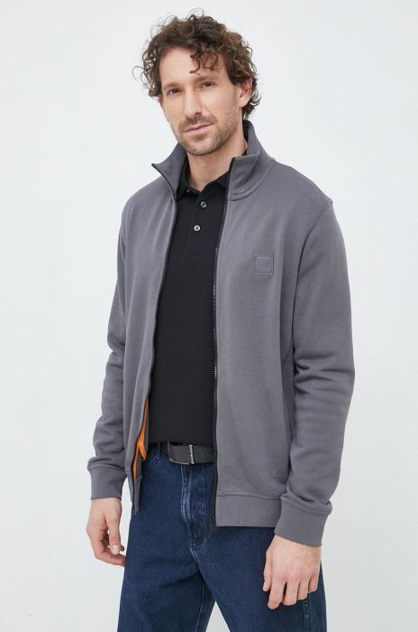 Бавовняна кофта BOSS BOSS CASUAL чоловіча колір сірий однотонна (2895024)