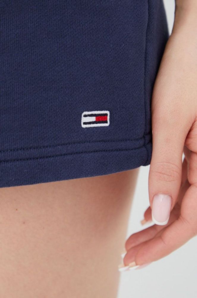 Бавовняні шорти Tommy Jeans жіночі колір синій однотонні висока посадка фото 4