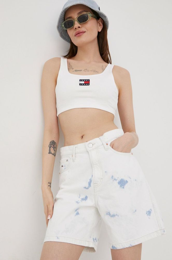 Джинсові шорти Tommy Jeans Betsy Bf7091 жіночі колір білий візерунок висока посадка