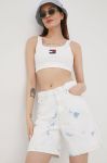 Джинсові шорти Tommy Jeans Betsy Bf7091 жіночі колір білий візерунок висока посадка Джинсові шорти Tommy Jeans Betsy Bf7091 жіночі колір білий візерунок висока посадка