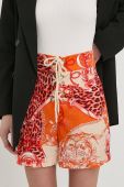 Лляні шорти Guess жіночі колір помаранчевий візерунок висока посадка