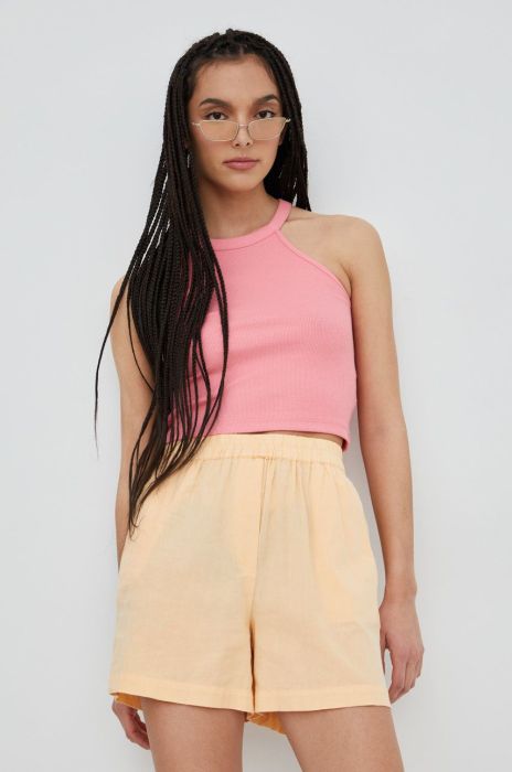 Шорти з домішкою льону Vila жіночі колір помаранчевий однотонні висока посадка