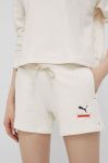 Бавовняні шорти Puma 847466 жіночі колір бежевий однотонні висока посадка