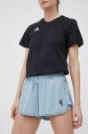 Шорти для тренувань adidas Performance Club HF1770 жіночі однотонні середня посадка колір блакитний Шорти для тренувань adidas Performance Club HF1770 жіночі однотонні середня посадка колір блакитний