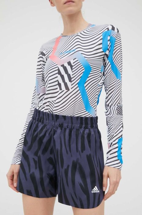 Шорти для бігу adidas Performance Run Icons HA3556 жіночі колір синій візерунок середня посадка