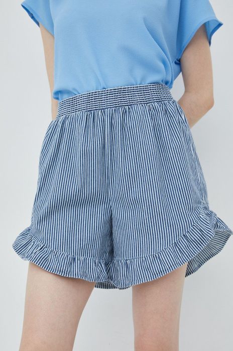 Бавовняні шорти Pieces жіночі колір синій візерунок висока посадка