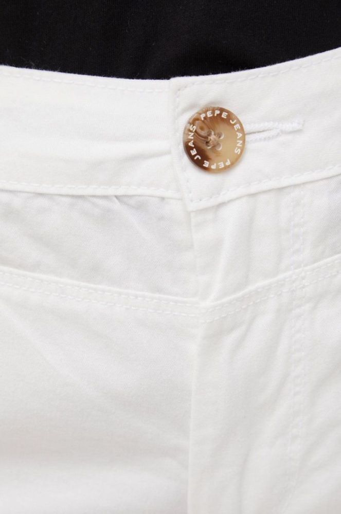 Бавовняні шорти Pepe Jeans Balboa Short жіночі колір білий однотонні середня посадка фото 4