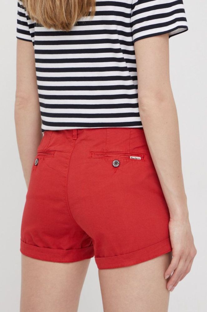 Бавовняні шорти Pepe Jeans Balboa Short жіночі колір червоний однотонні середня посадка фото 3