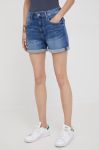 Джинсові шорти Pepe Jeans Mary Short жіночі колір синій однотонні висока посадка Джинсові шорти Pepe Jeans Mary Short жіночі колір синій однотонні висока посадка