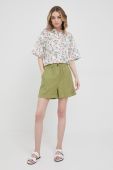 Шорти з домішкою льону Pepe Jeans Muriel жіночі колір зелений однотонні висока посадка