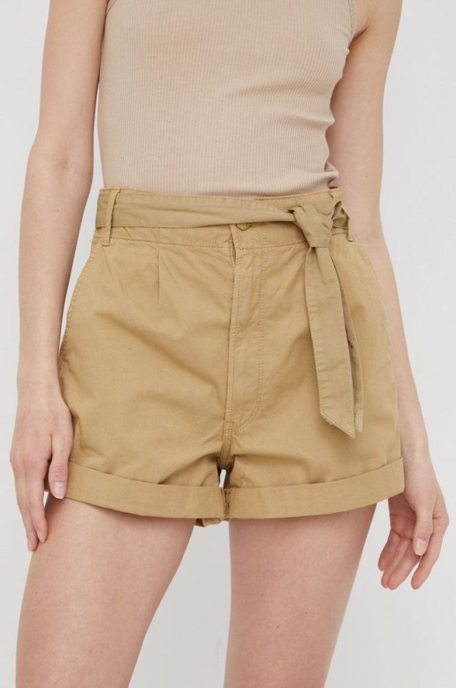 Бавовняні шорти Pepe Jeans Kaylee Short жіночі колір зелений однотонні висока посадка (2349881) фото 4