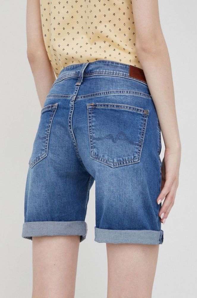Джинсові шорти Pepe Jeans Poppy жіночі колір синій однотонні середня посадка фото 3